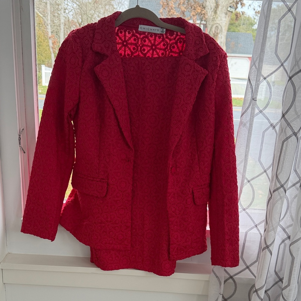 Chicavie Women's Textured Red Blazer embroidered